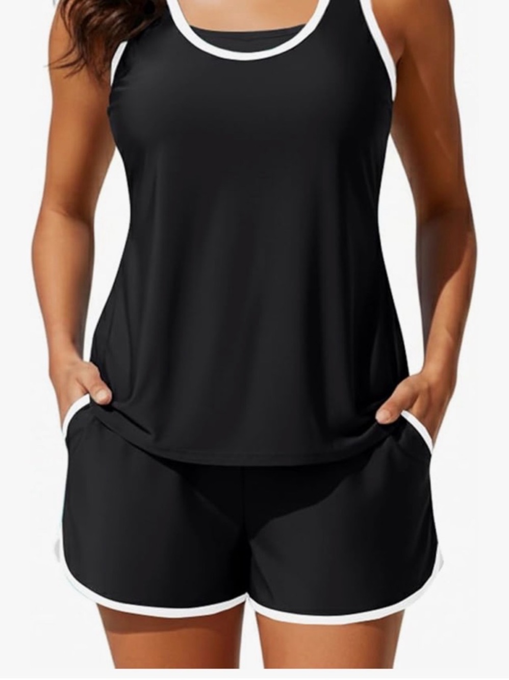 Black and white tankini set three-piece size medium